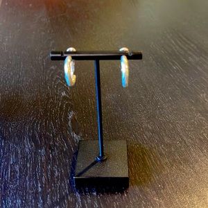 Silver hoop pierced earrings, etched design and small